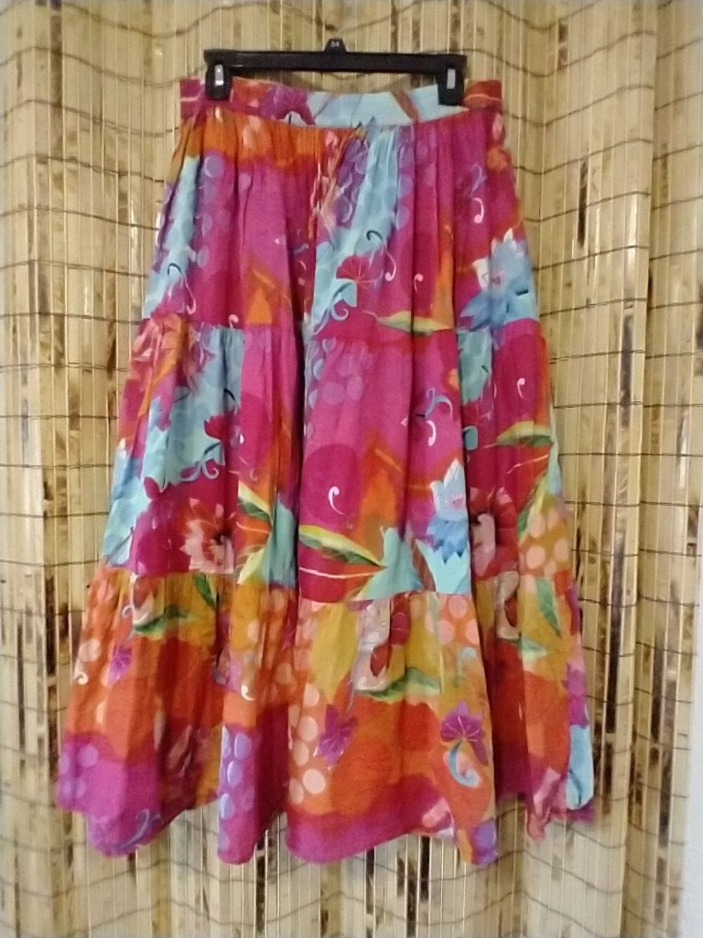 Reversible Tropical Floral Print Tiered Maxi Skirt "2-in-1"